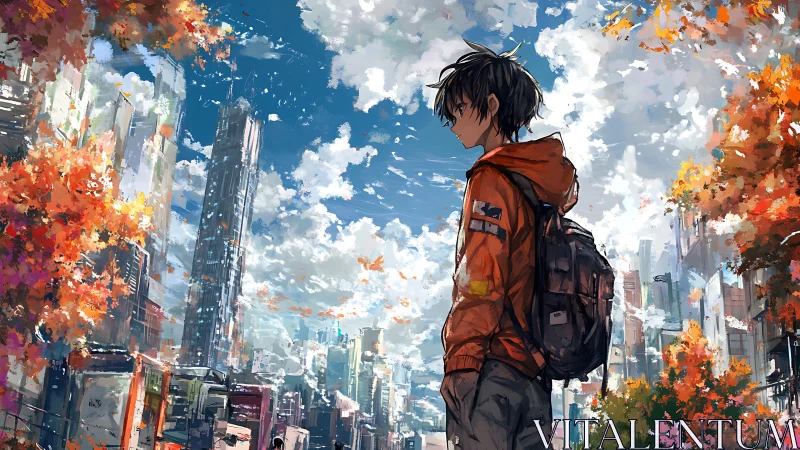 Skyline daydream walks beside an autumn city of clouds