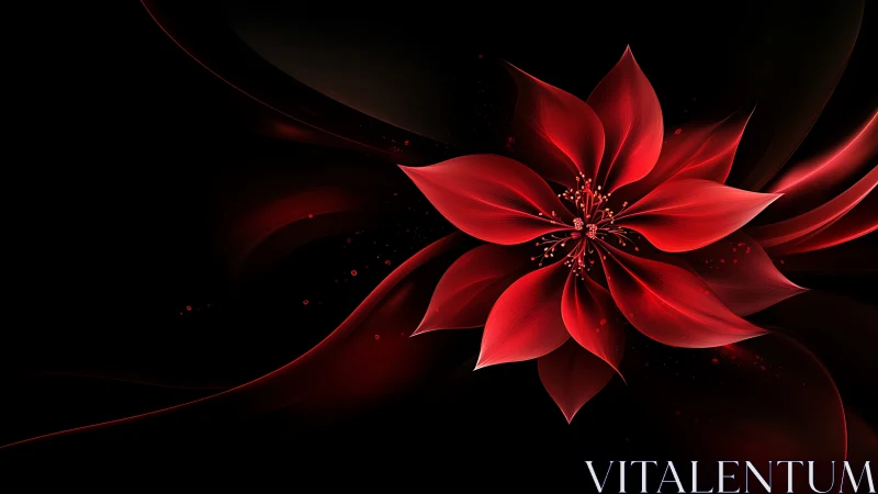 Red digital flower shape radiates on deep black background