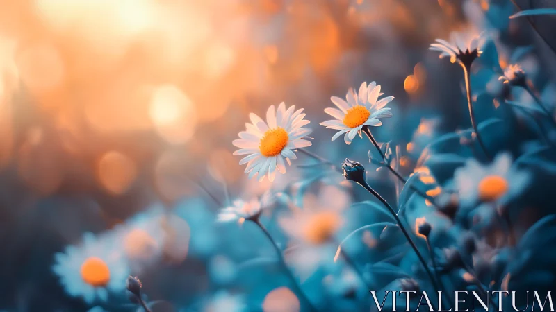 Golden Daisies Glowing in Warm Sunset Light.
