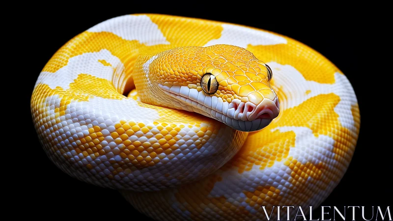 Coiled albino python rendered with hyperreal reptilian detail