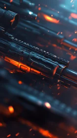 Futuristic rifle barrels glow with orange heated metal