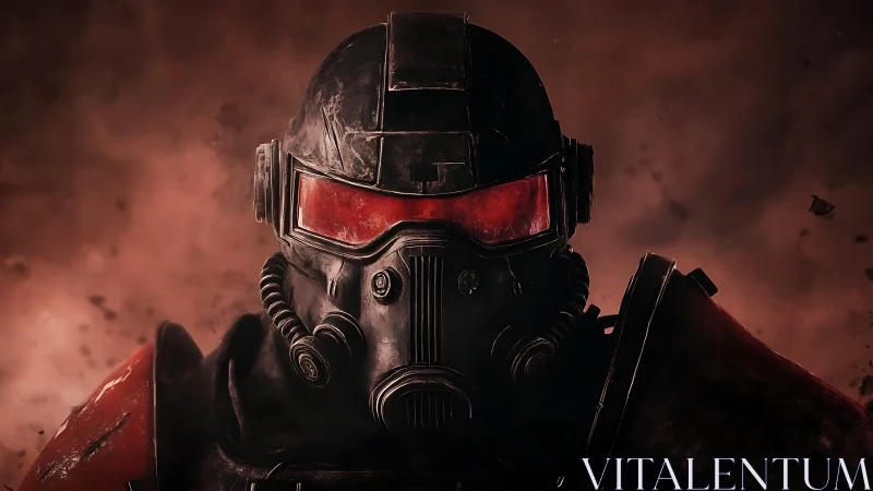 Armored trooper portrait with red visor and respirator mask rendered