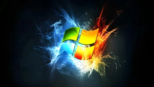 Vibrant Windows Logo with Fire and Ice Digital Art Effect.