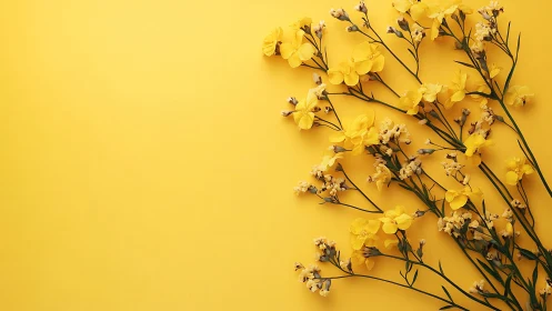 Yellow floral stems on monochrome background, right-weighted layout
