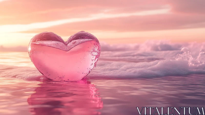 Translucent Pink Cardiac Form Submerged in Chromatic Seascape.