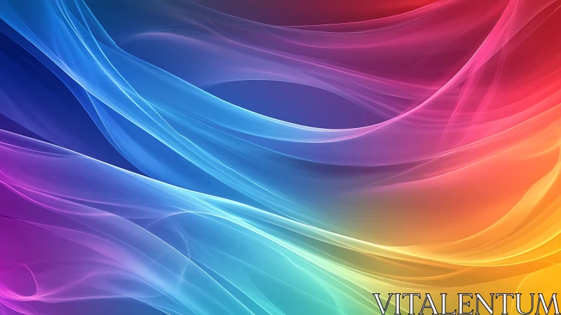 Silken rainbow currents sweep across a luminous digital sky.