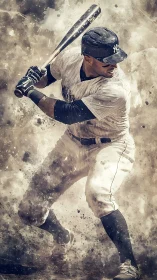 Baseball batter in pinstripes preparing to swing bat.