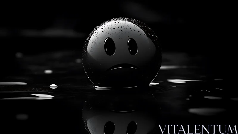Photoreal black emoticon sphere in dramatic low key lighting.
