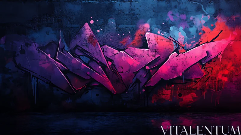 Neon magenta graffiti slices through deep urban blues.