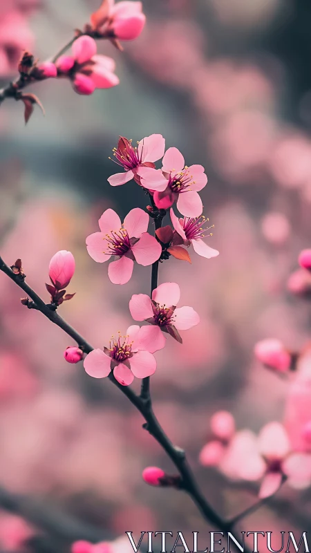 Pink flowering branch with blurred background demonstrates depth of field technique.