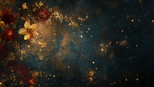 Ethereal Garden Blooms Against Starlit Cosmos.