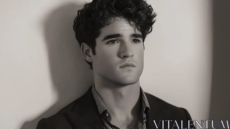 Soft shadows cradle a contemplative man in quiet grayscale