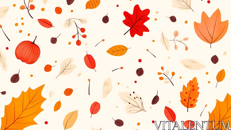 Autumn leaves and berries form seamless seasonal background