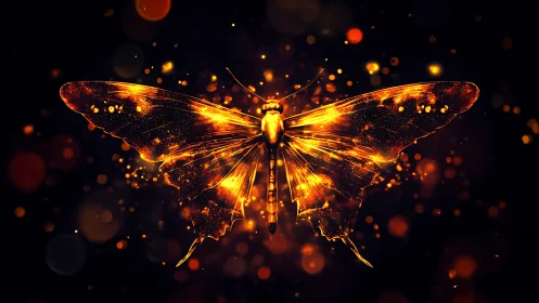 Glowing ember butterfly spreads molten wings in dark void