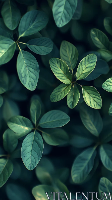 Moody close-up foliage with layered emerald green leaves.