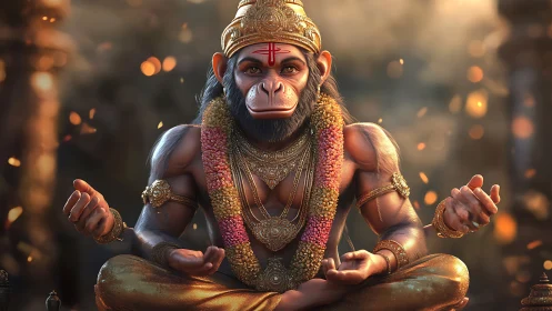 Simian-headed deity in ornate seated meditation pose.