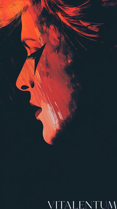 Side profile portrait dissolves into abstract red brush streaks