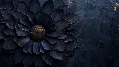 Elegant Black Bloom with Golden Heart Glows Majestically