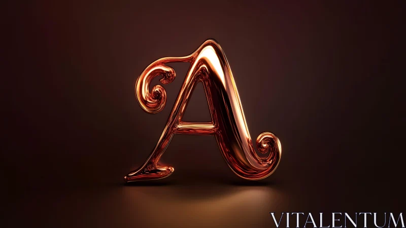 Ornate Golden Letter A in 3D Metallic Style on Dark Background.