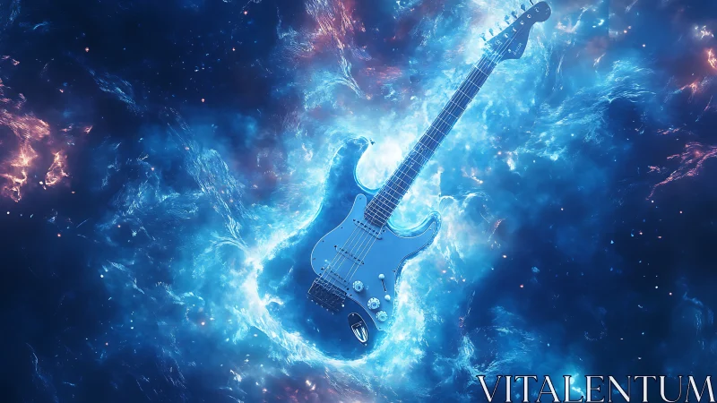 Starlit electric guitar drifting through a blazing cosmic storm.