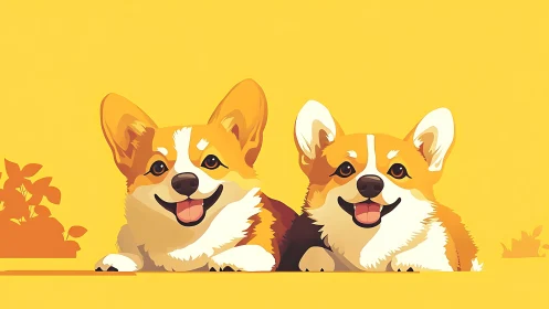 Sunny corgi duo beaming with bright, easygoing charm.