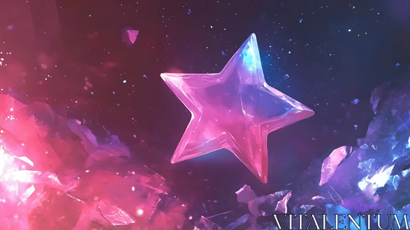 Glowing crystal star drifting through a dreamy cosmic sky.
