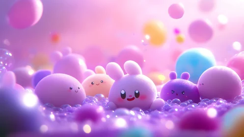 Bubble-bright bunny buddies in a dreamy pastel playground.