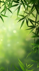 Vertical composition shows green bamboo leaves on soft background