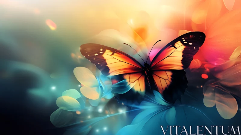 Radiant butterfly rests gently in a dreamy color garden