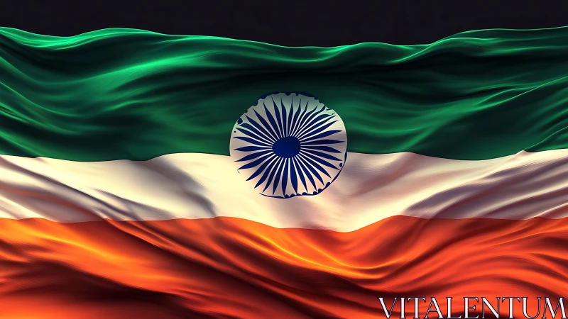 Indian tricolour flag with Ashoka Chakra in rippled view.