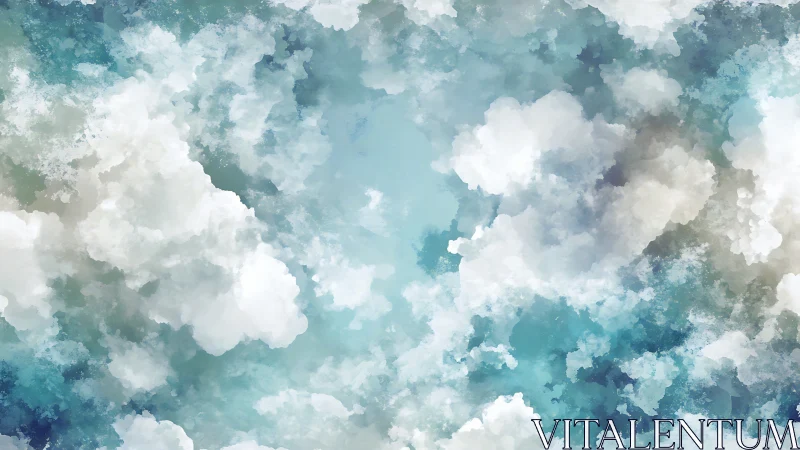 Drifting cloud canyons over a dream-bright watercolor sky.