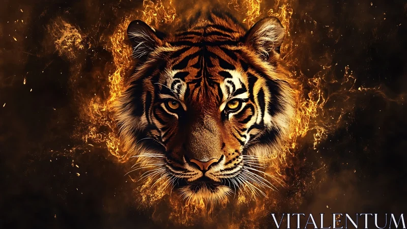 Ember Eyed Tiger Crowned In Roaring Halo Of Firestorm.