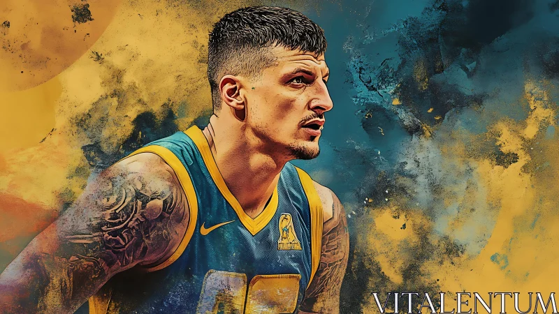 Tattooed basketball player portrait in explosive colors.