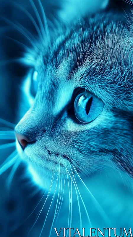 Blue Feline Face Study with Luminescent Eyes