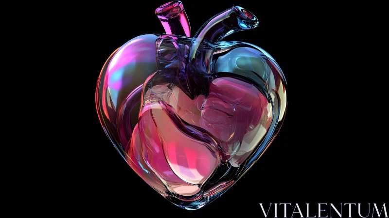 Futuristic Glass Heart Sculpture with Neon Lighting Effects.