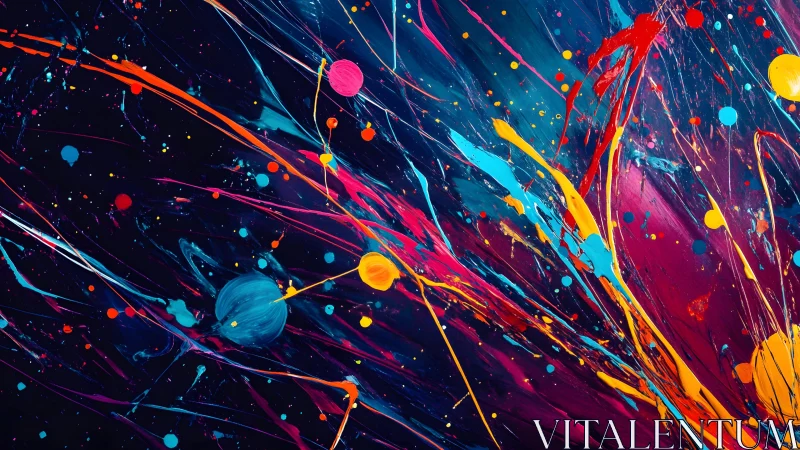 Energetic Abstract Paint Splatter Art in Vibrant Neon Colors.