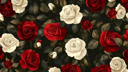 Red and White Roses Dark Floral Arrangement.
