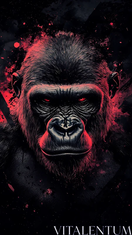 Neon-lit gorilla portrait rendered in high-contrast digital ink