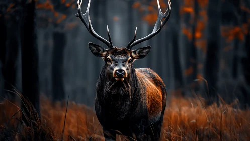 Majestic stag rendered in high-contrast digital forest chiaroscuro