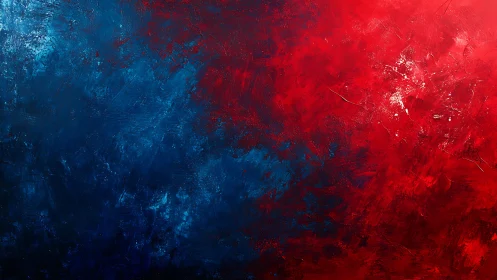 Abstract Red and Blue Textured Painting with Dramatic Contrast.