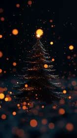 Luminous Christmas tree with bokeh sparks in deep night.
