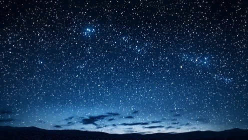 Serene night sky glows above distant mountains and clouds