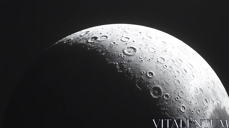 Silver crescent moonrise etched with ancient impact scars.