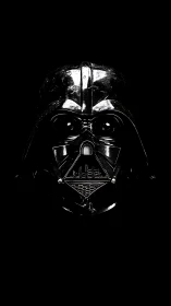 Specular black respirator helmet in high-contrast frontal study.