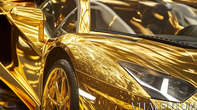 Gold supercar close-up reveals reflective bodywork and light