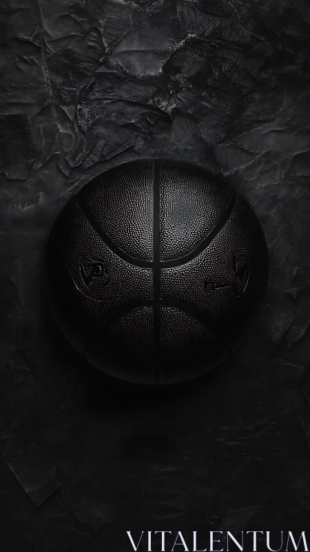 Monochrome basketball rests on textured dark surface