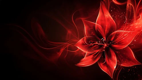 Abstract red floral light form on dark gradient background.