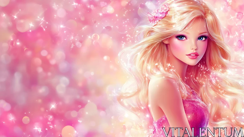 Sparkling pink fairy princess with flowing golden hair.