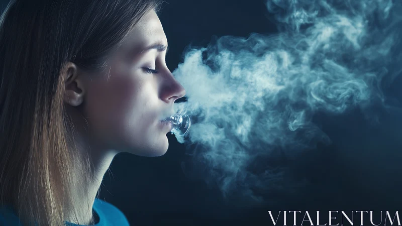 Quiet breath of vapor drifting into the deep blue night.