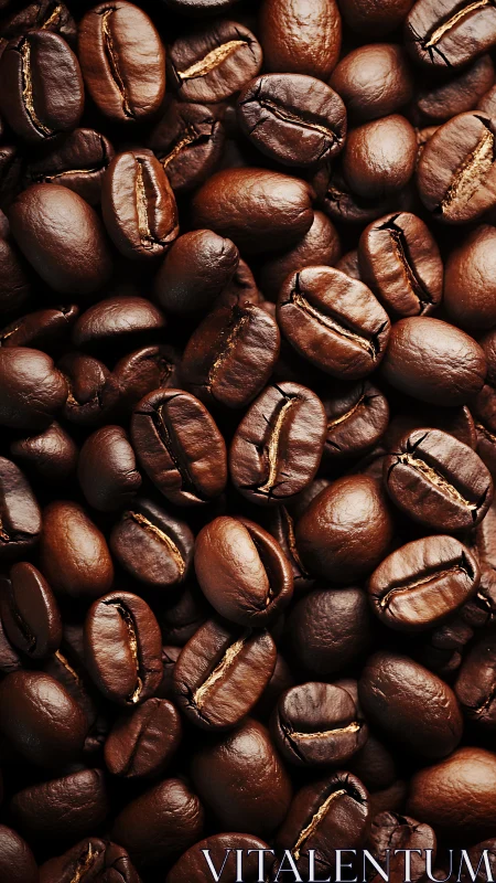 Close-up view of roasted whole coffee beans in bulk.